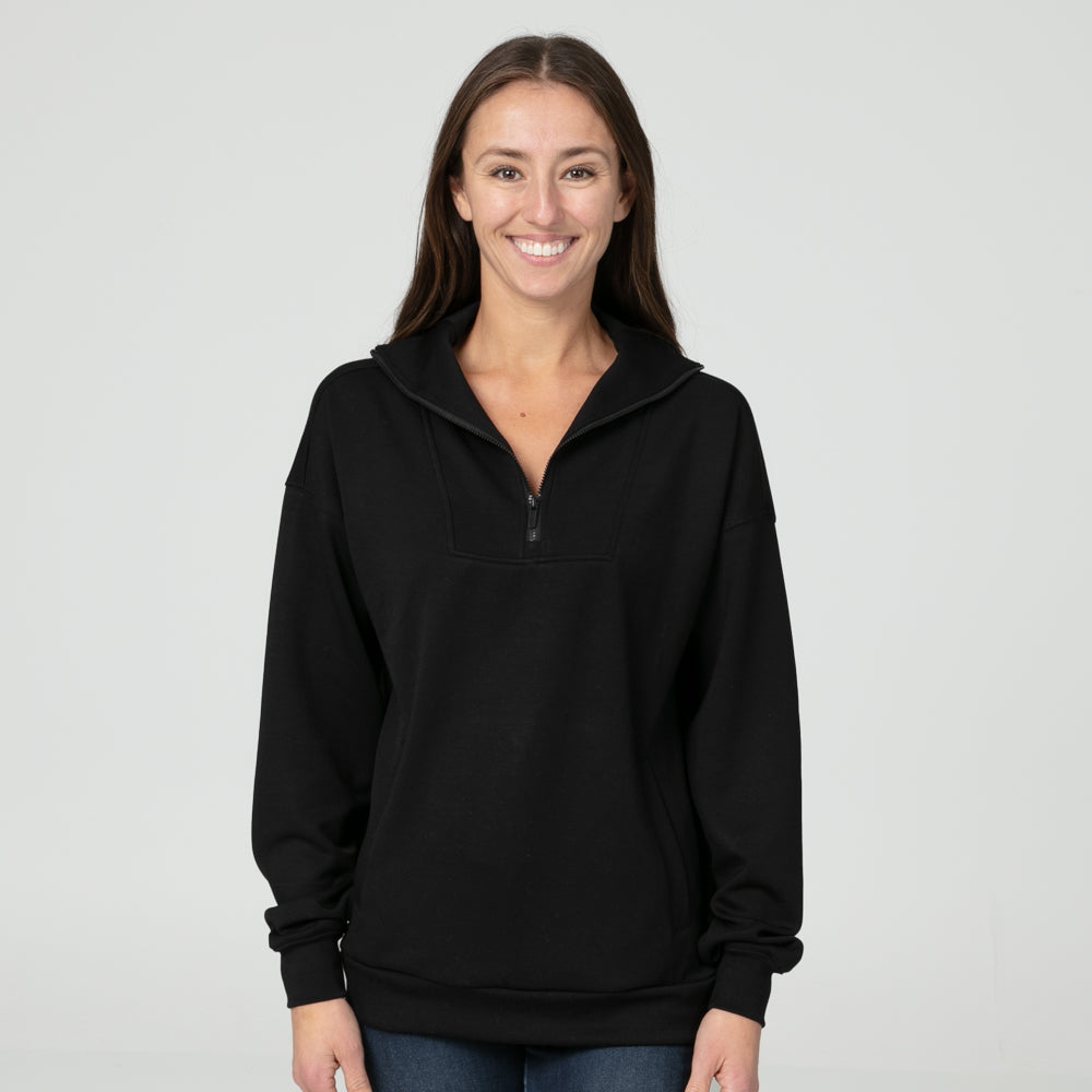 Modal Scuba Luxe Crew Neck Pullover with Satin Trim in Black main image 1
