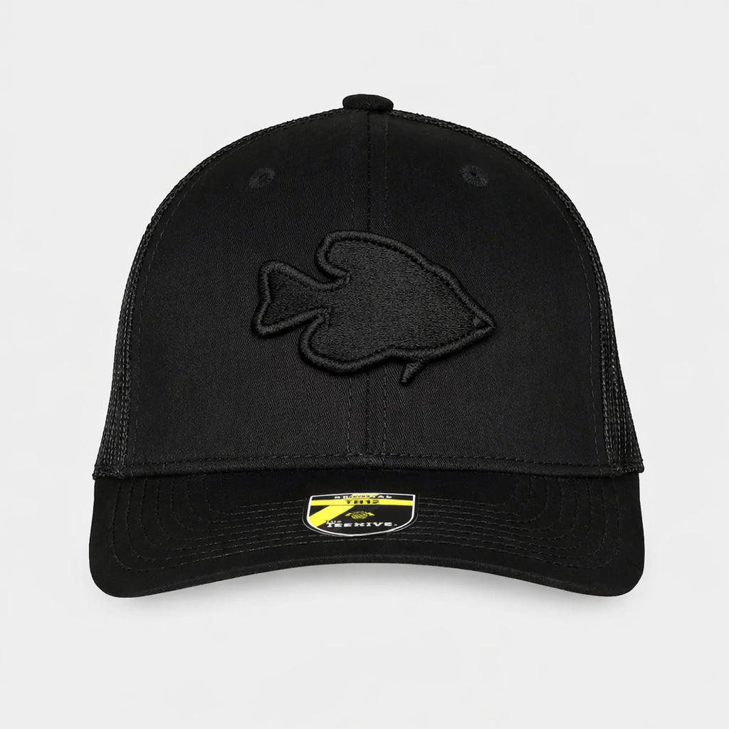 Teehive Snapback Trucker Cap - TH12 - Wavy Label Crappie – Black/Black