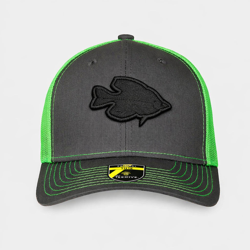 Teehive Snapback Trucker Cap - TH12 - Wavy Label Crappie – Charcoal/Neon Green