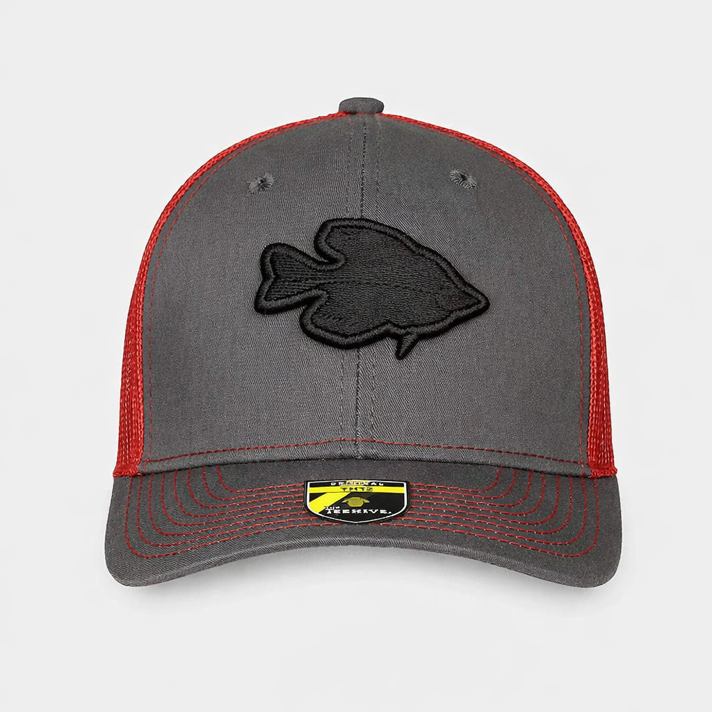 Teehive Snapback Trucker Cap - TH12 - Wavy Label Crappie – Charcoal/Red