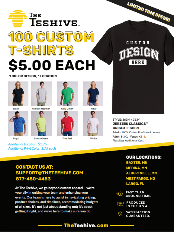 100 Custom T-shirts for $5 each - SALE!