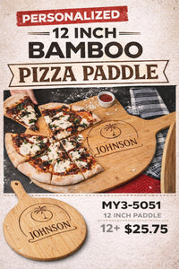 12" Personalized Bamboo Pizza Peel L22"xW12"xT0.5" – additional view