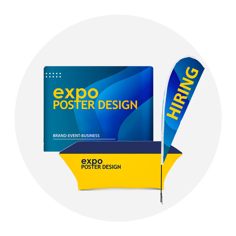 custom backdrop, tablecloth and banners