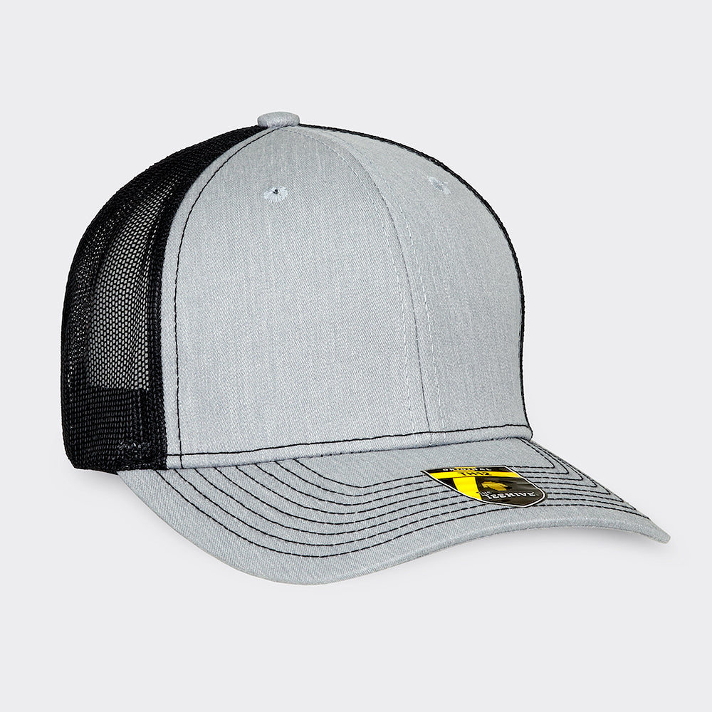 Teehive Snapback Trucker Cap – Heather Grey/Black / Leather Patch