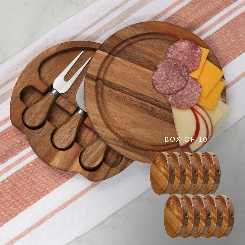 Acacia Round Cheese Board: Box of 10-The Teehive