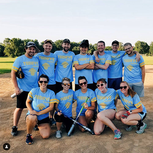 the teehive customer showcase, customized blue t-shirt for team