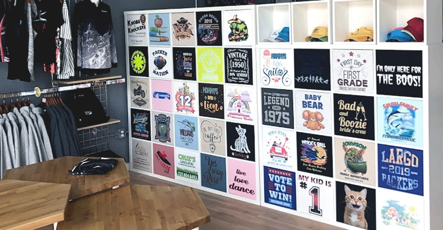 interiro of the Largo The Teehive custom apparel showroom