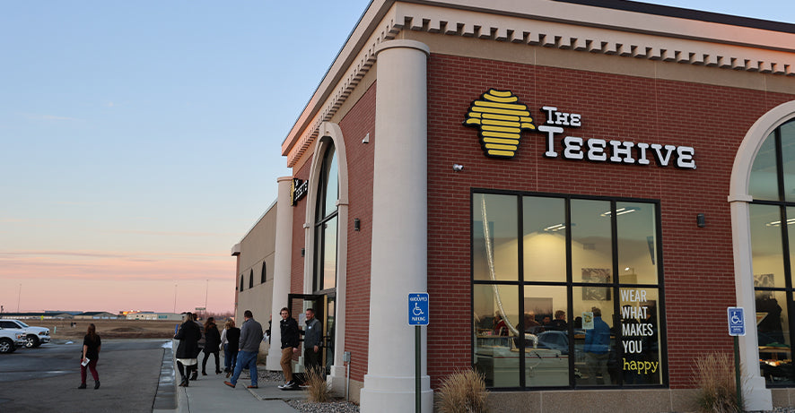 The Teehive custom apparel west fargo showroom store building exterior